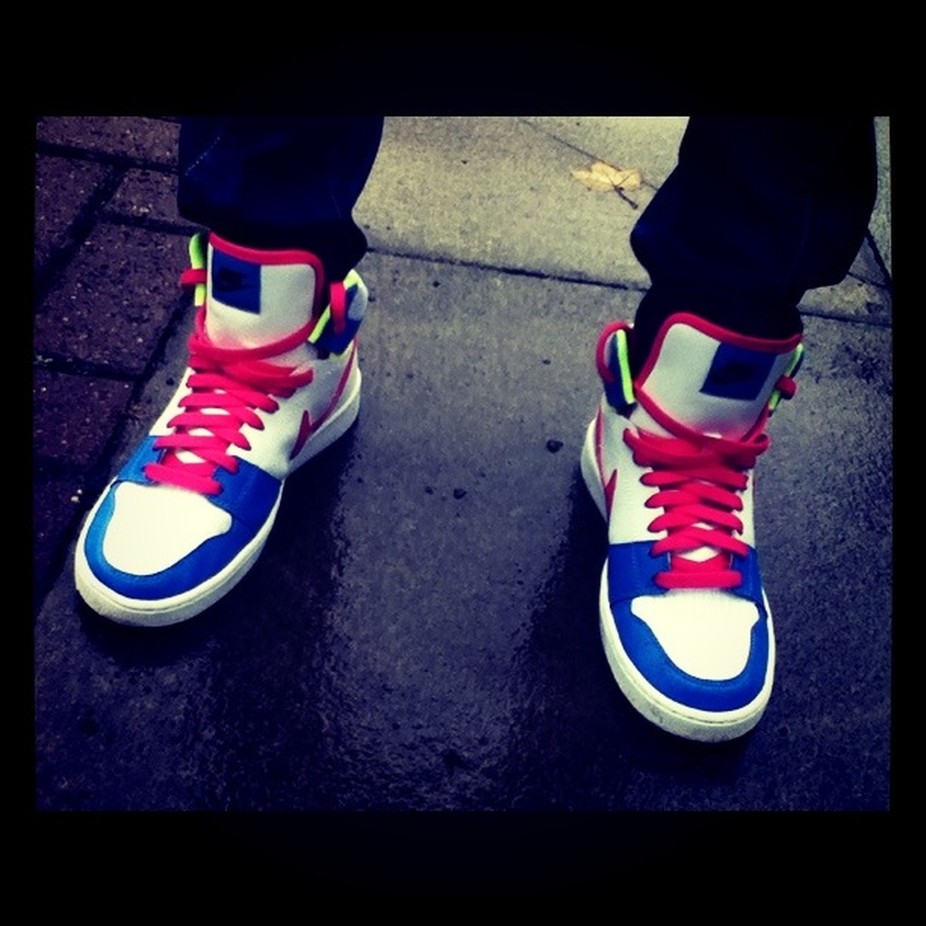 pink and blue nike high tops